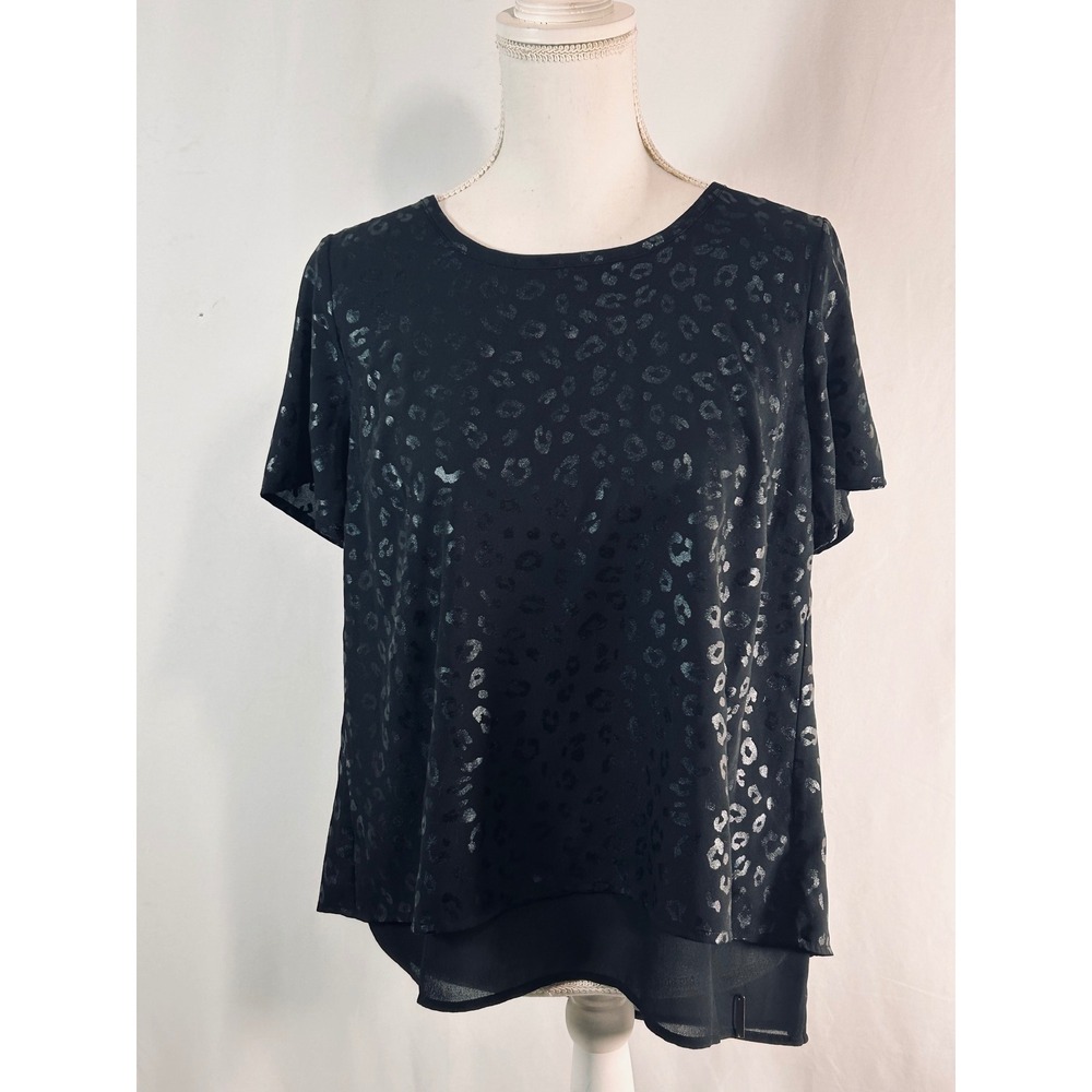 Michael Kors Black Metallic Leopard Print Tulip‎ Back Layered Blouse Small
